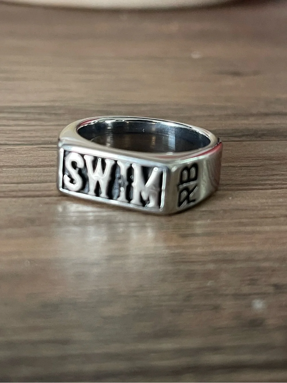 Silver 'SWIM' Stainless Steel Signet Ring for Men